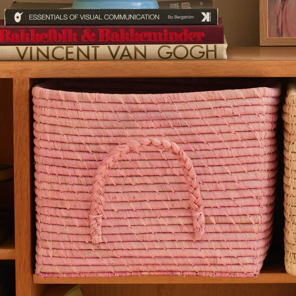 RICE - Aufbewahrungskorb Bast Raffia Square Pink
