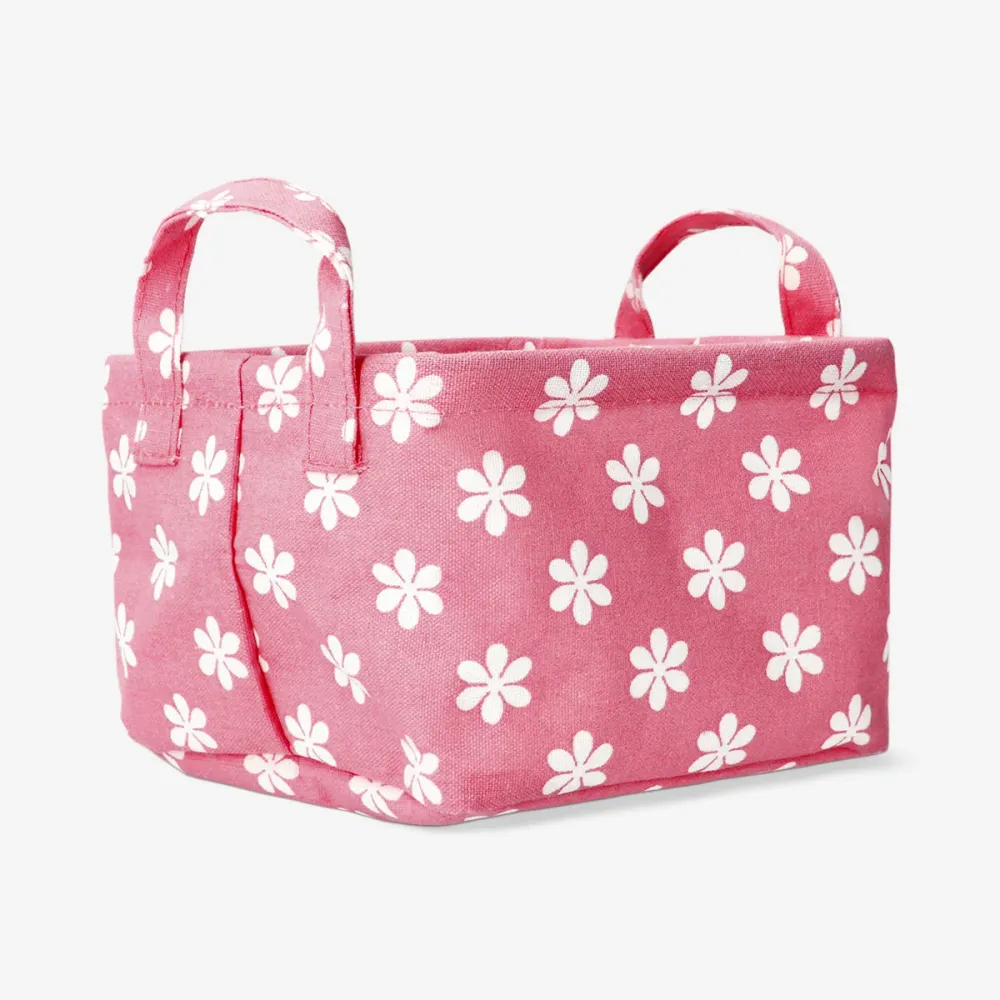Rosa geblümter Aufbewahrungskorb aus Textil - 18 cm