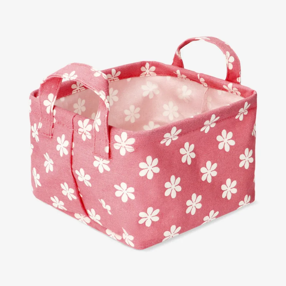 Rosa geblümter Aufbewahrungskorb aus Textil - 18 cm