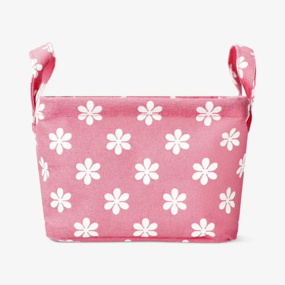 Rosa geblümter Aufbewahrungskorb aus Textil - 18 cm