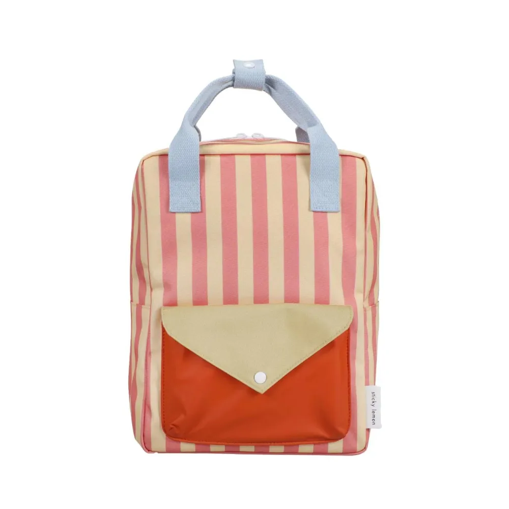 Rucksack mittelgroß - Wonders Envelope Stripes Korallenrosa + Sandgelb - Sticky Lemon