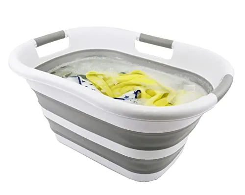 SAMMART 30L zusammenklappbarer Wäschekorb aus Kunststoff – faltbarer Pop-Up-Aufbewahrungsbehälter/Organizer – tragbare Was...