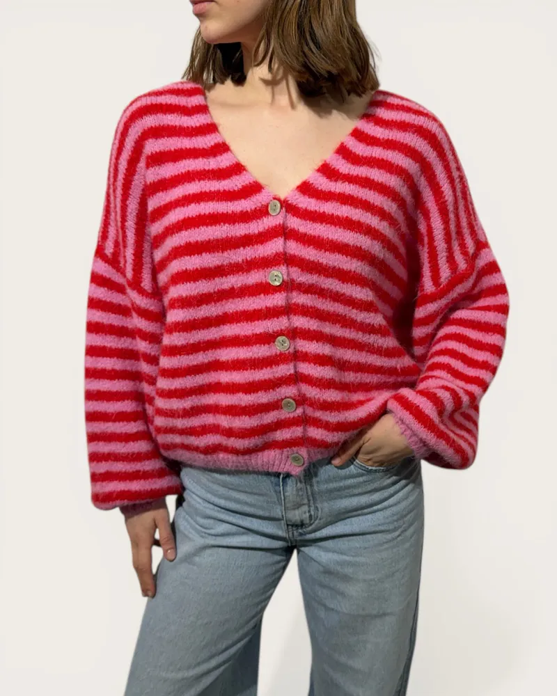 STRIPES CARDI ROT/PINK