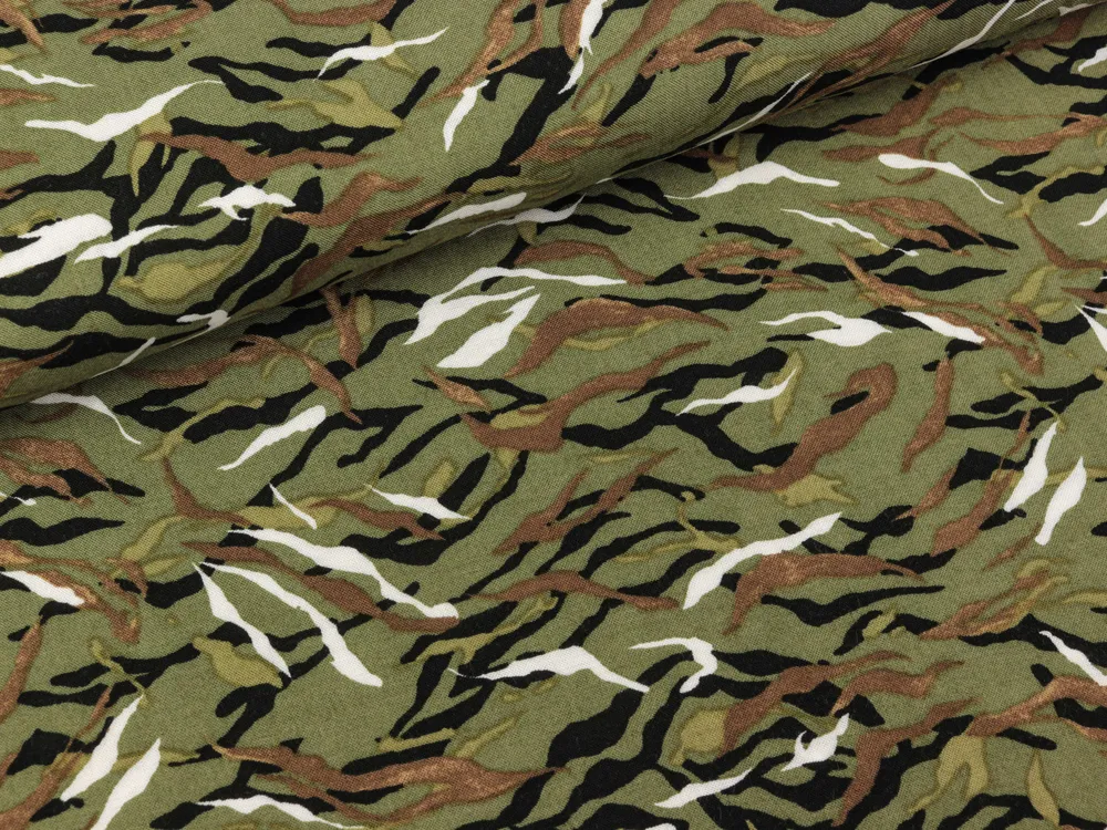 Viskosestoff Chally Animal Stripes khaki-schwarz