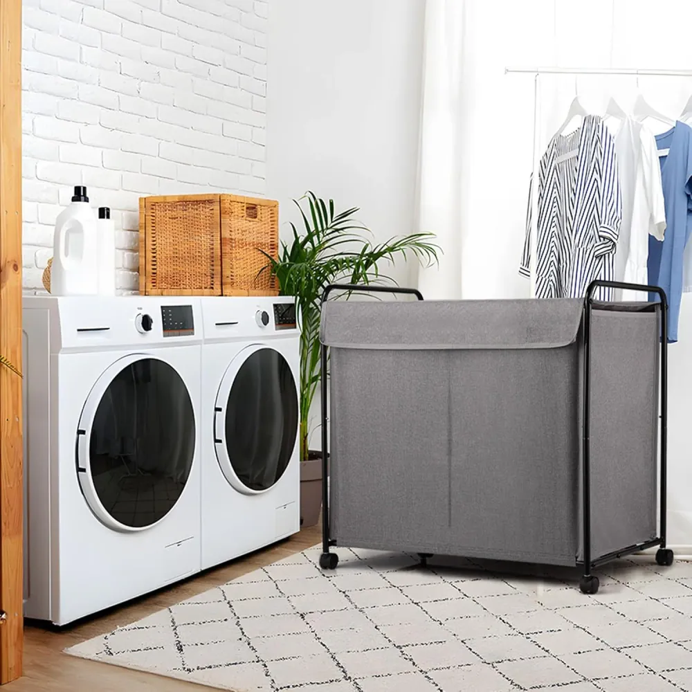 Wäschekorb mit Rädern, 150L Kapazität, Karbonstahlrahmen
