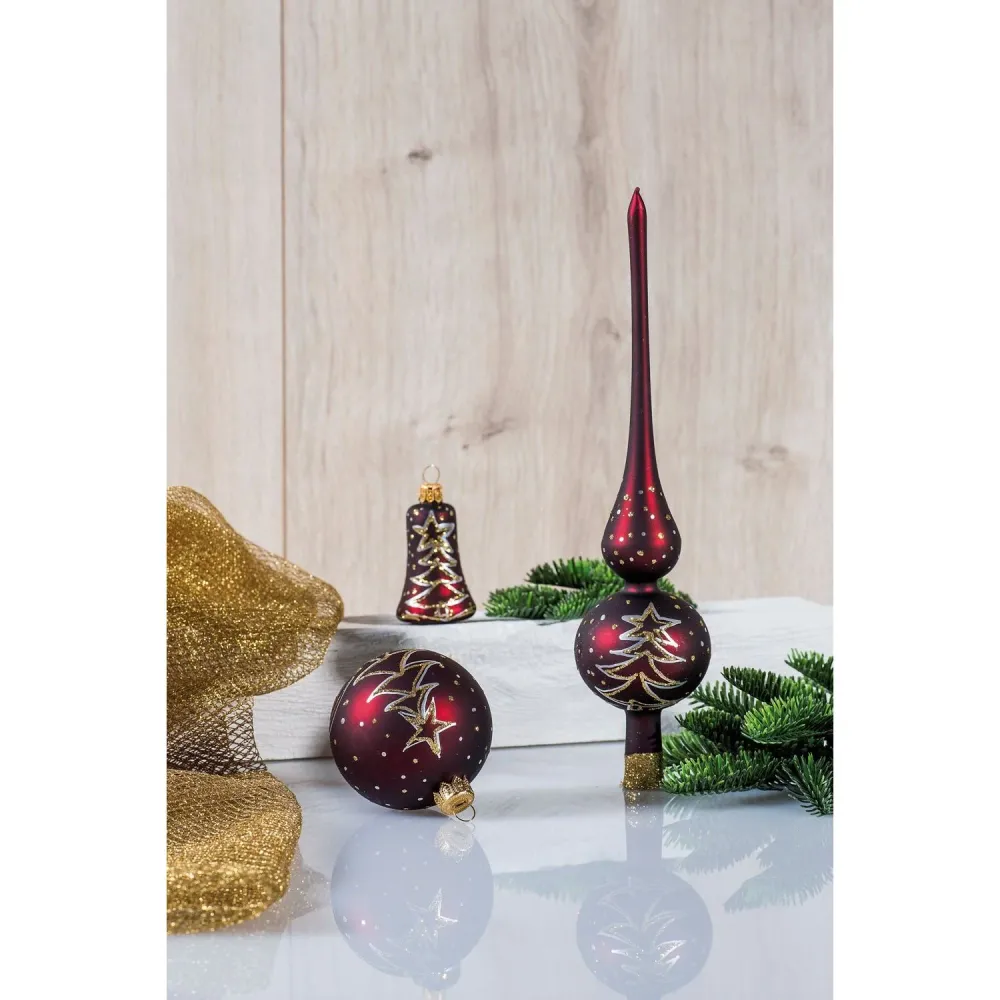 Christbaumschmuck "Satin-Burgund" aus Glas, 16-teilig