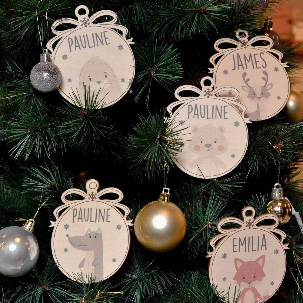 Weihnachtskugeln Elch aus Holz personalisiert