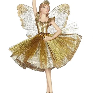 Zauberhafte Fee goldenem Kleidchen / ein Arm nach oben