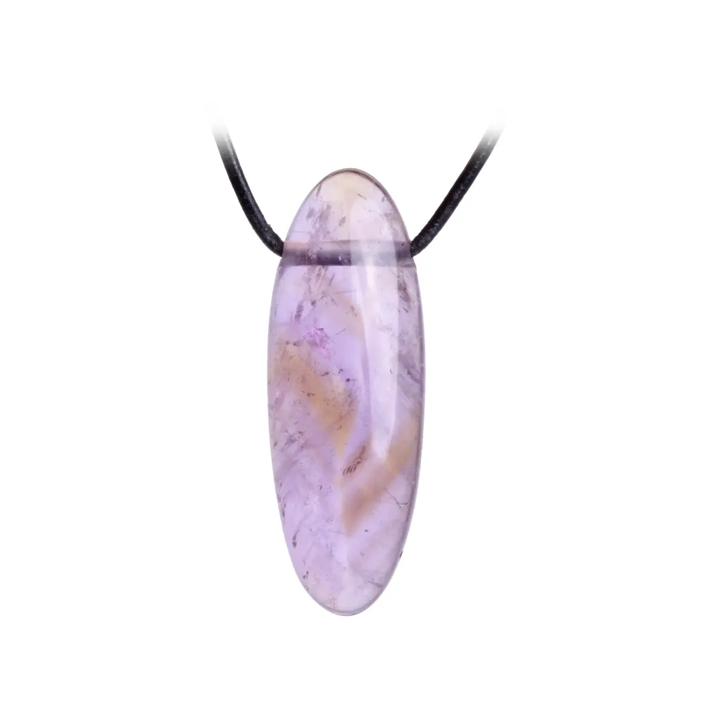 Einzelstück Ametrin Cabochon Anhänger – Handgeschliffener Edelstein, gebohrt & mit Lederband Geschenkschachtel