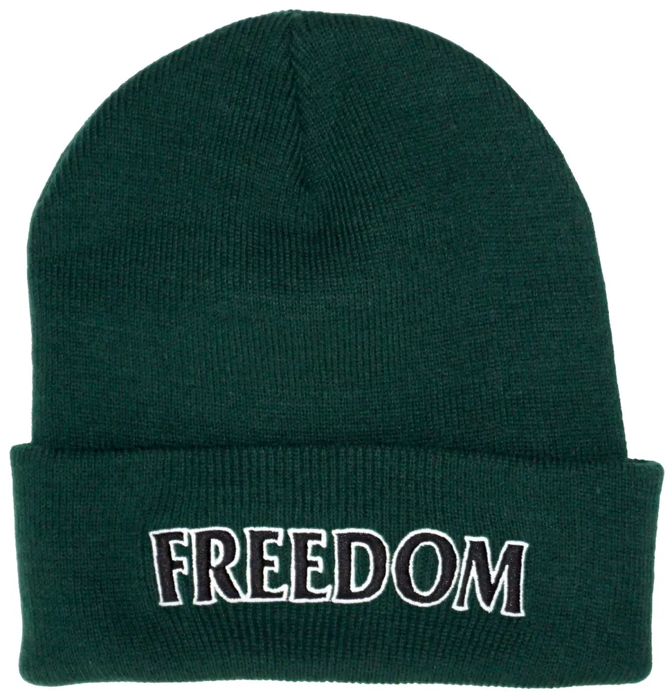 Freedom Outline Embroidered Beanie Forest Green