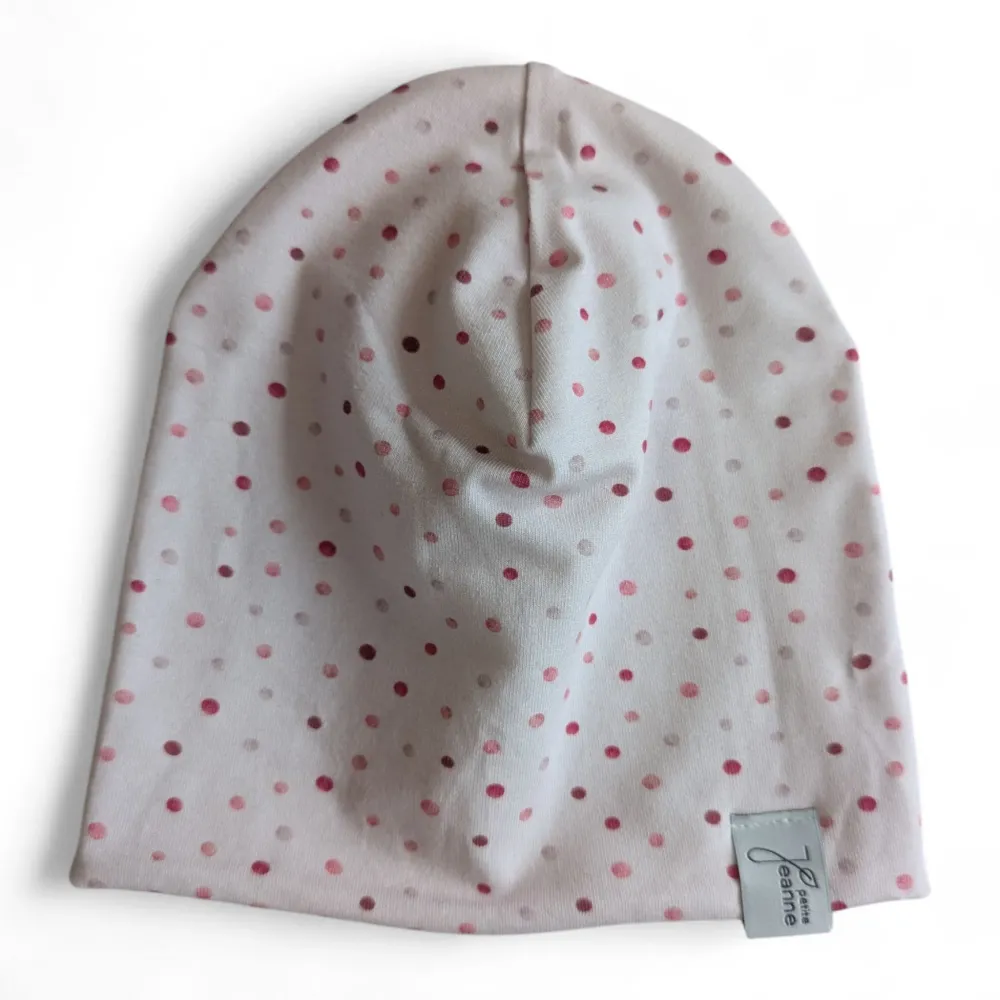 Mädchen Beanie rosa Punkte-Motiv, Kopfumfang 39-41 cm, Einzelstück