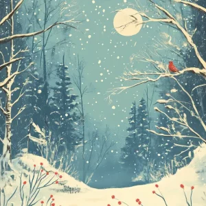 Red Bird Snowy Forest