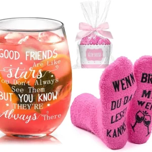 Joymaking Weinglas und Lustige Socken Geschenkset für beste