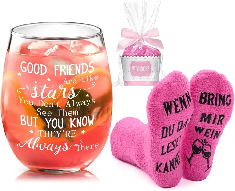 Joymaking Weinglas und Lustige Socken Geschenkset für beste
