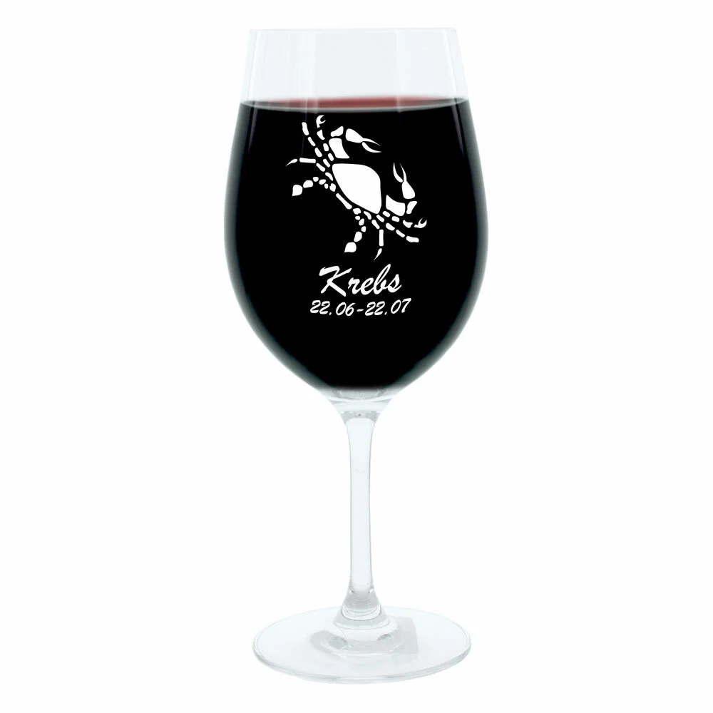 Leonardo Weinglas 400 ml, Motivglas, Sternzeichen Krebs, Geschenk, Stimmungsglas mit Gravur, Moodglas, 22 cm