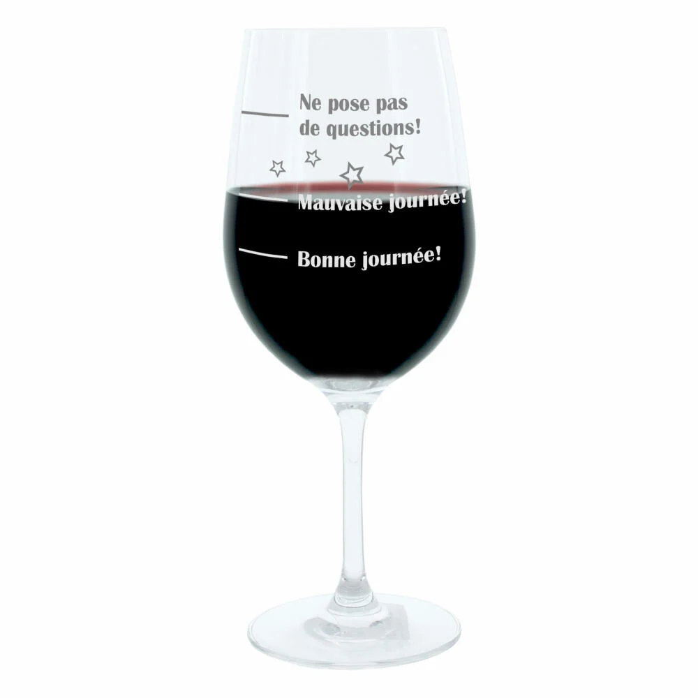 Leonardo Weinglas XL, Bonne Journée!, Mauvaise Journée!, Ne Pose Pas De Questions!, Geschenk Stimmungsglas mit lustiger Gr...
