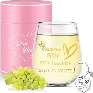 Rentenglas 2024 Abschiedsgeschenk Frau Mann Rentner Ruhestand Weinglas 480ml