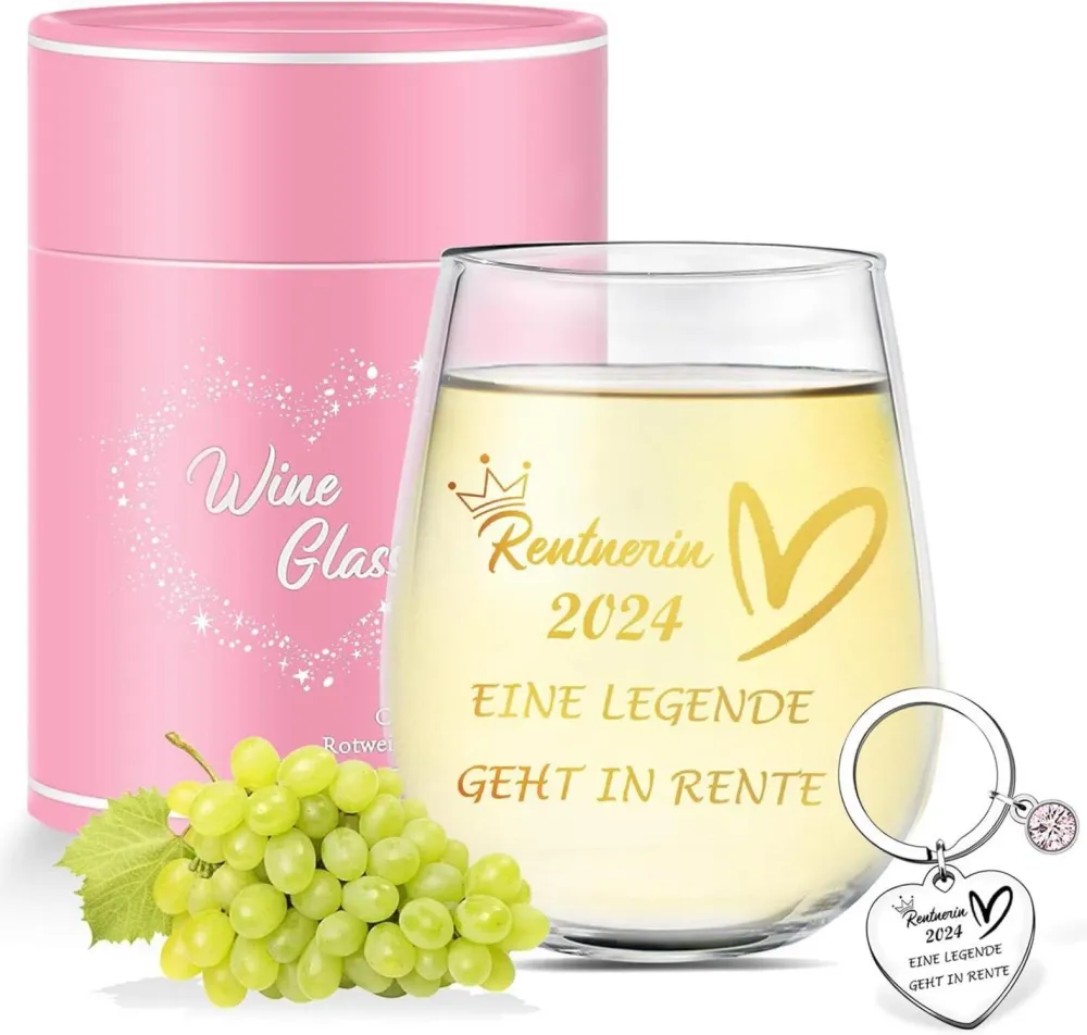 Rentenglas 2024 Abschiedsgeschenk Frau Mann Rentner Ruhestand Weinglas 480ml