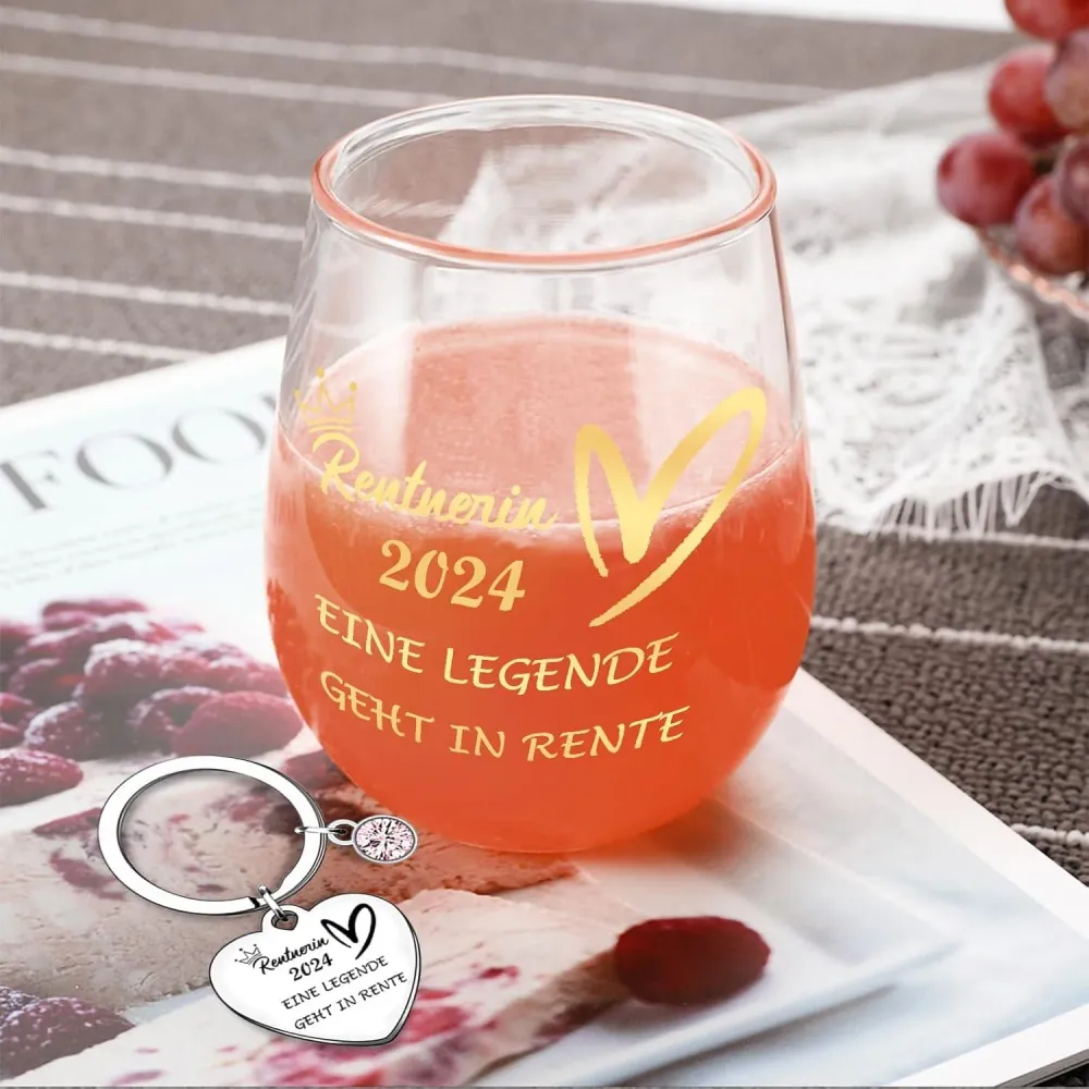 Rentenglas 2024 Abschiedsgeschenk Frau Mann Rentner Ruhestand Weinglas 480ml