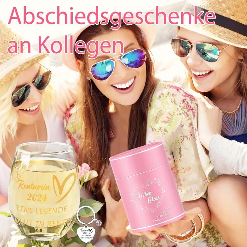 Rentenglas 2024 Abschiedsgeschenk Frau Mann Rentner Ruhestand Weinglas 480ml