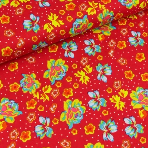 Baumwollstoff Blumen auf Rot