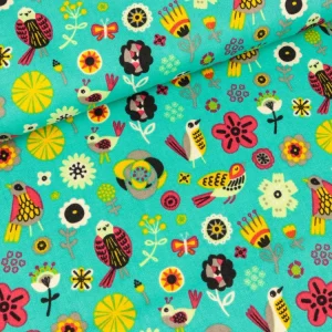 Baumwollstoff Camelot Fabrics Birds Feather türkis