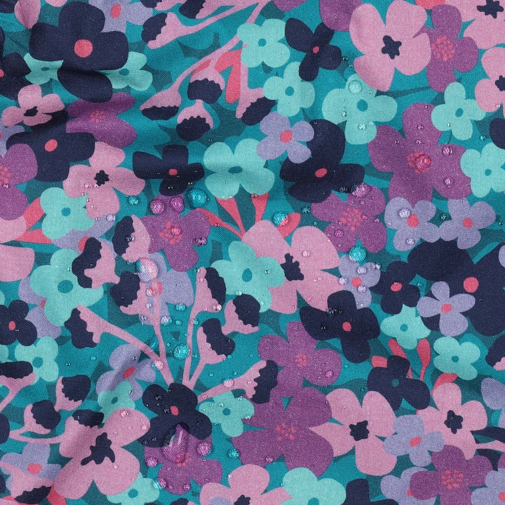 Beschichtete Baumwolle Flowers petrol lila
