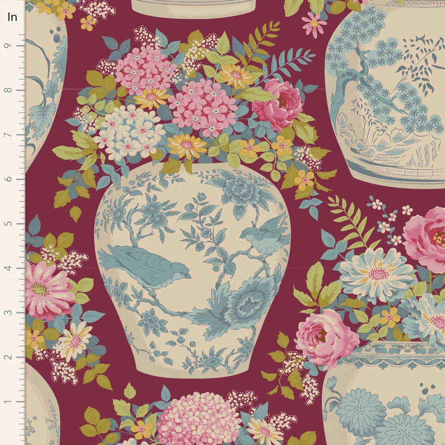 TILDA Stoff CHIC ESCAPE, Flowervase Maroon