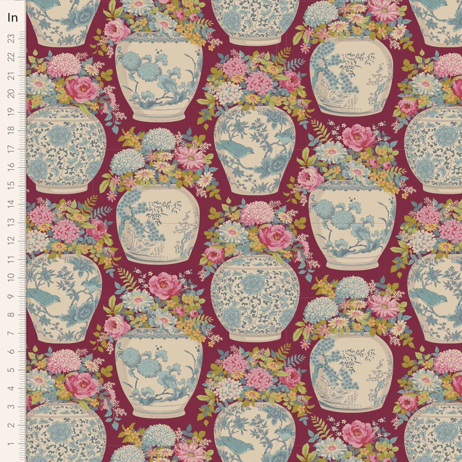 TILDA Stoff CHIC ESCAPE, Flowervase Maroon