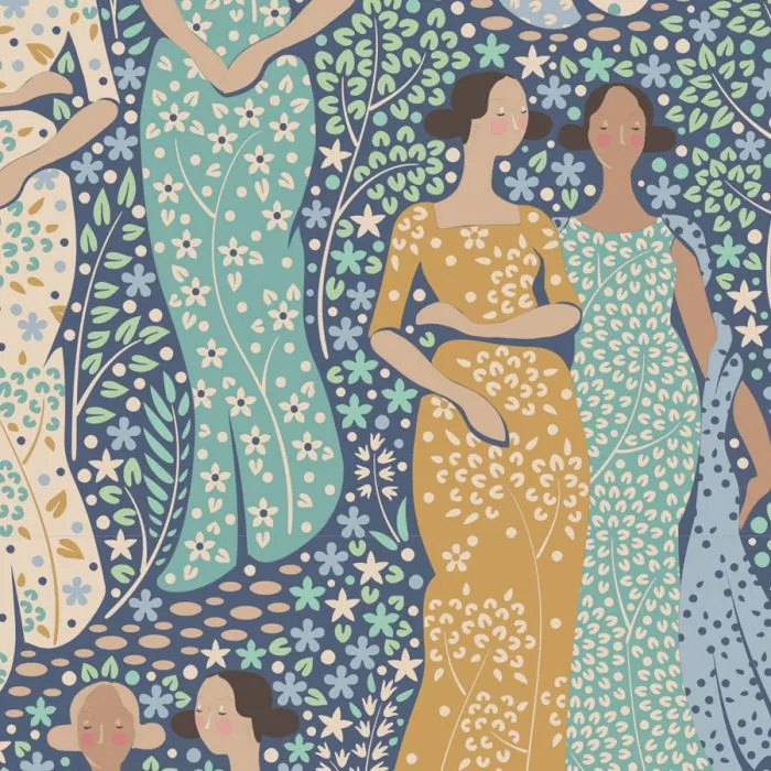 TILDA Stoff HOMETOWN, Friendly Gathering Blue