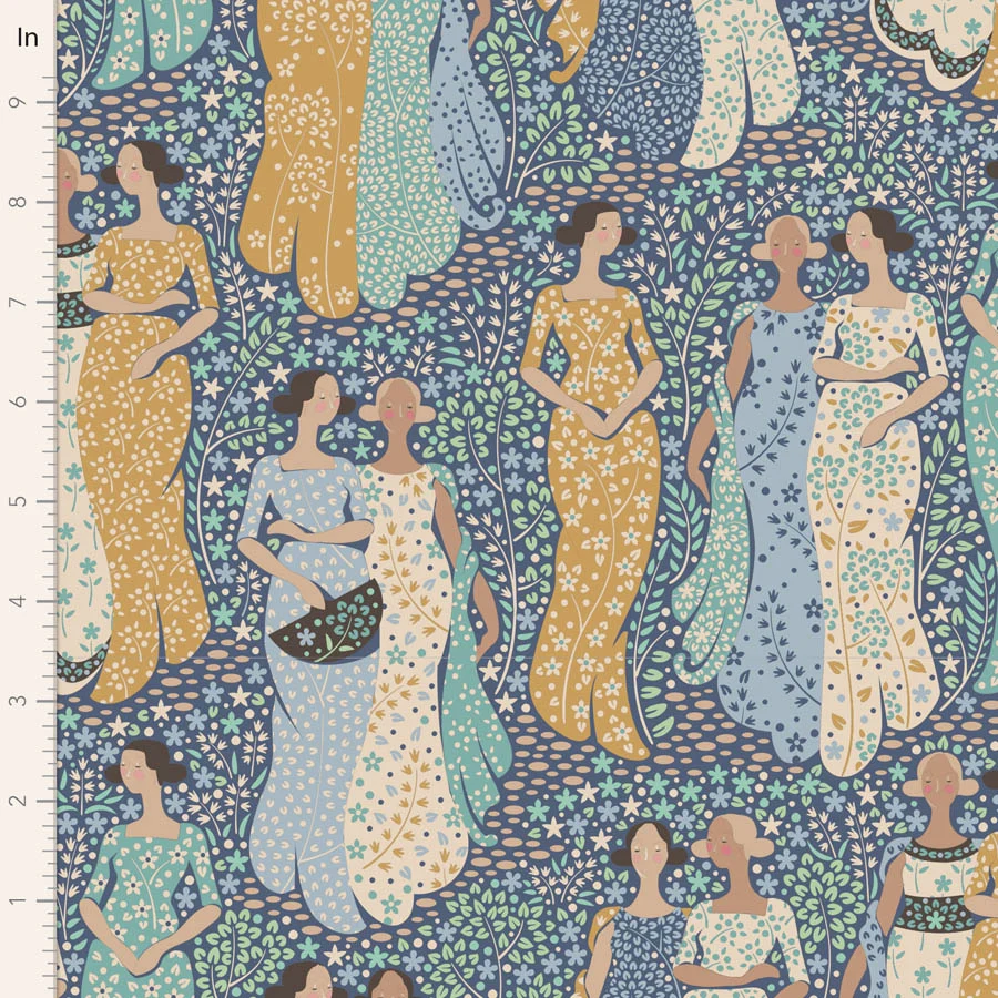 TILDA Stoff HOMETOWN, Friendly Gathering Blue