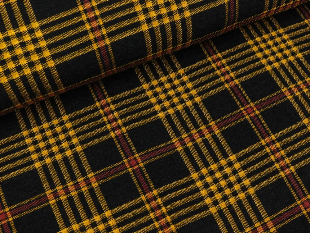 Washed Viskose Krepp Check ocker-schwarz