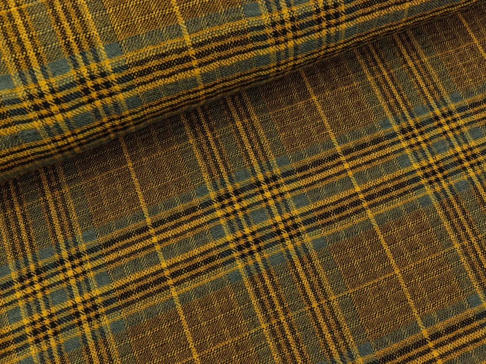 Washed Viskose Krepp Checks ochre-dusty green