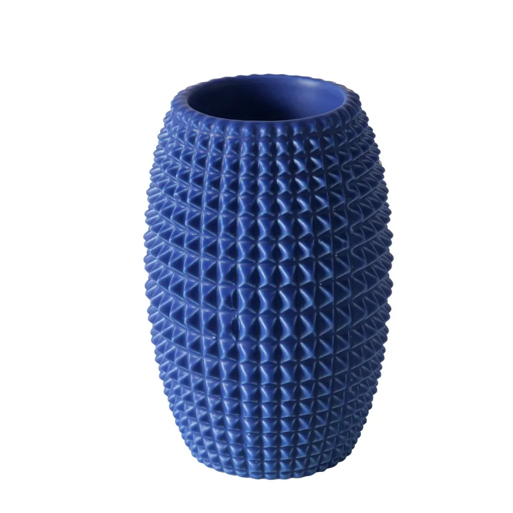 2er Set Teelichthalter "Charleston" – Steingut mit Reliefmuster Blau