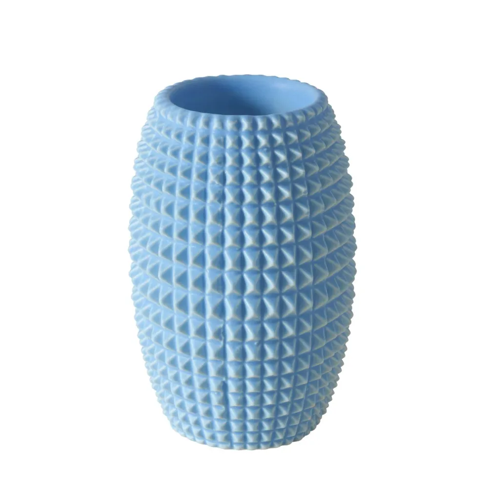 2er Set Teelichthalter "Charleston" – Steingut mit Reliefmuster Blau