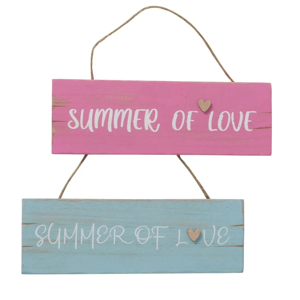 2er Set Wanddeko Schilder "Summer Love" – Pink und Türkis