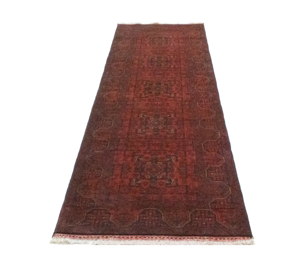 Afghan Teppich - Kunduz 290 x 80 cm - dunkelrot