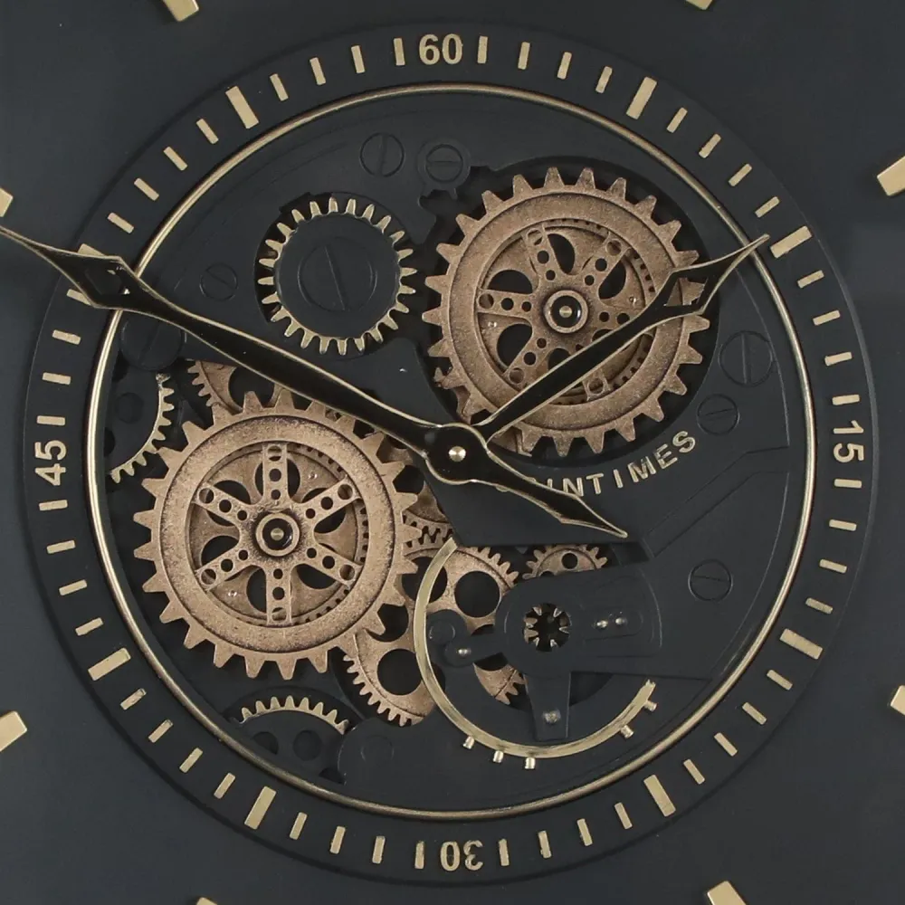 Alamo Round Moving Cogs Wanduhr – Gold mit Schwarz