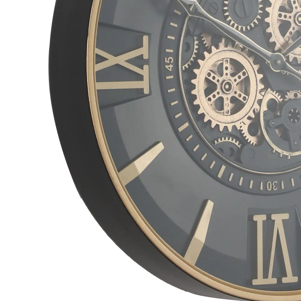 Alamo Round Moving Cogs Wanduhr – Gold mit Schwarz