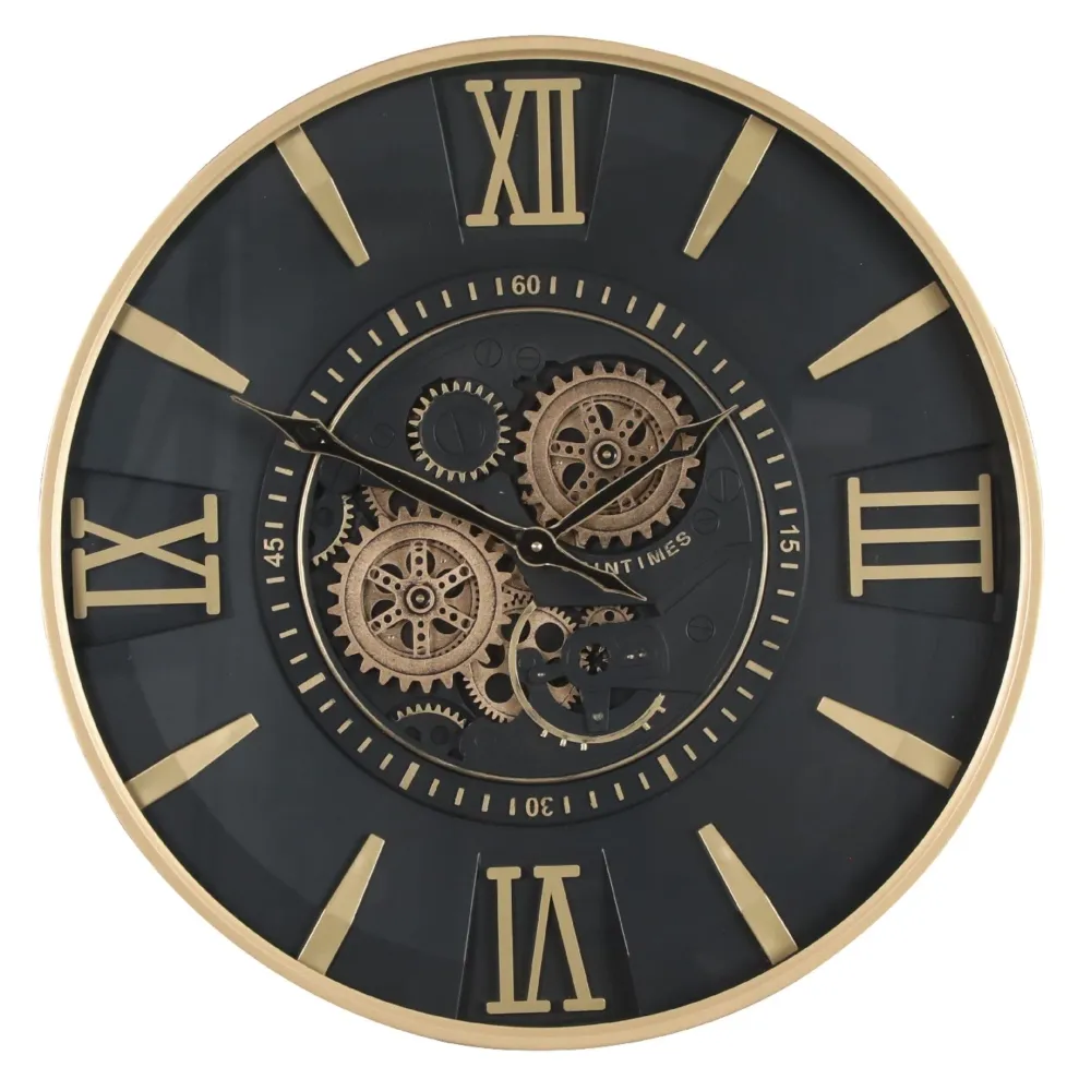 Alamo Round Moving Cogs Wanduhr – Gold mit Schwarz
