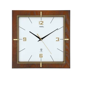 AMS Wanduhr Nussbaum Quadrat gold