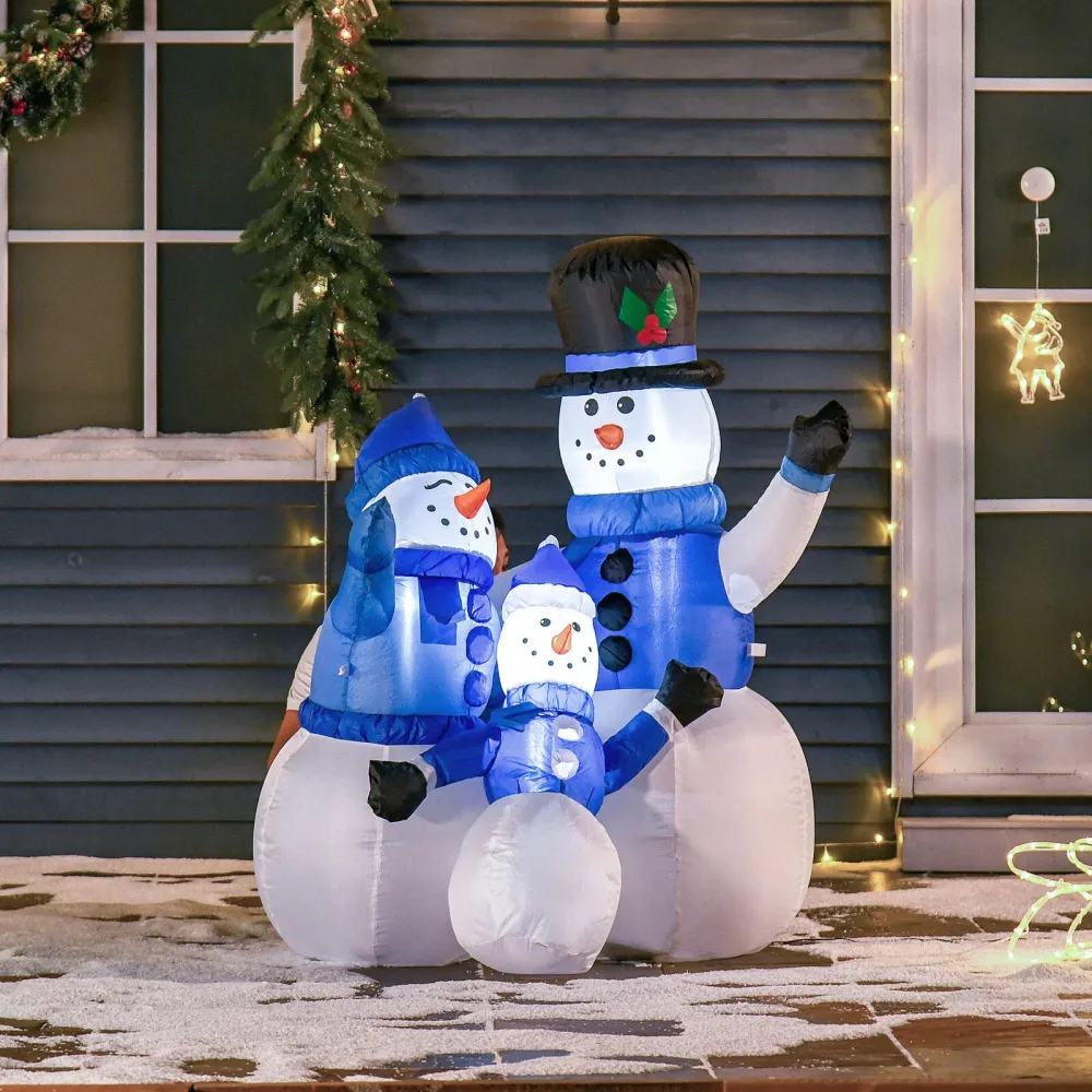 Aufblasbare Schneemann-Familie, 120 cm mit LED-Beleuchtung. Weihnachten Deko Luftfigur
