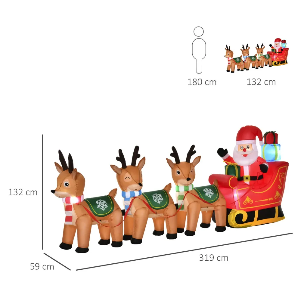 Aufblasbarer Weihnachtsmann auf Schlitten, 130 cm mit LED-Beleuchtung. Weihnachten Deko Luftfigur