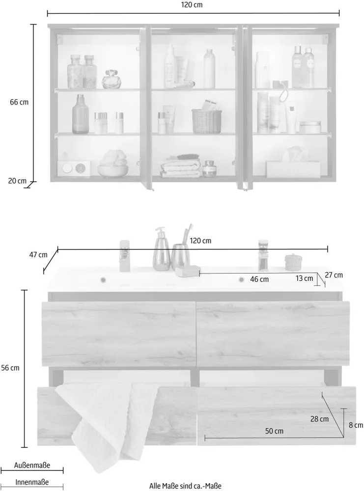 Badezimmermöbel Set – Waschtisch + Spiegelschrank (120 cm