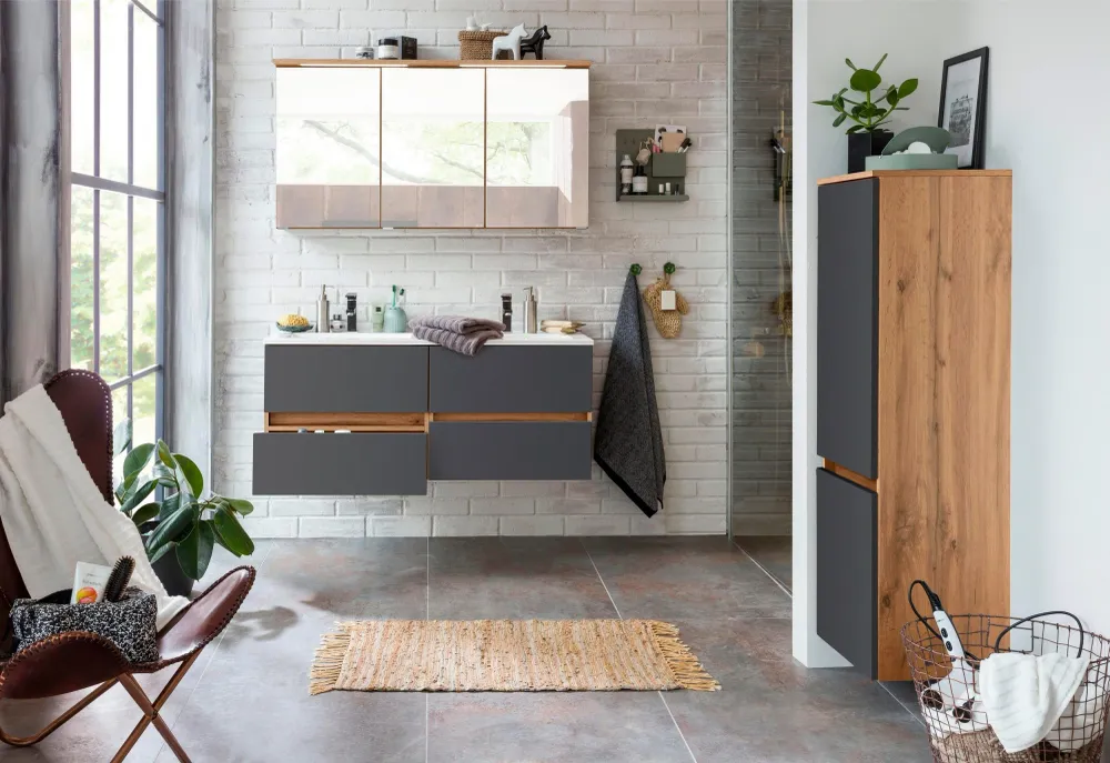Badezimmermöbel Set – Waschtisch + Spiegelschrank (120 cm