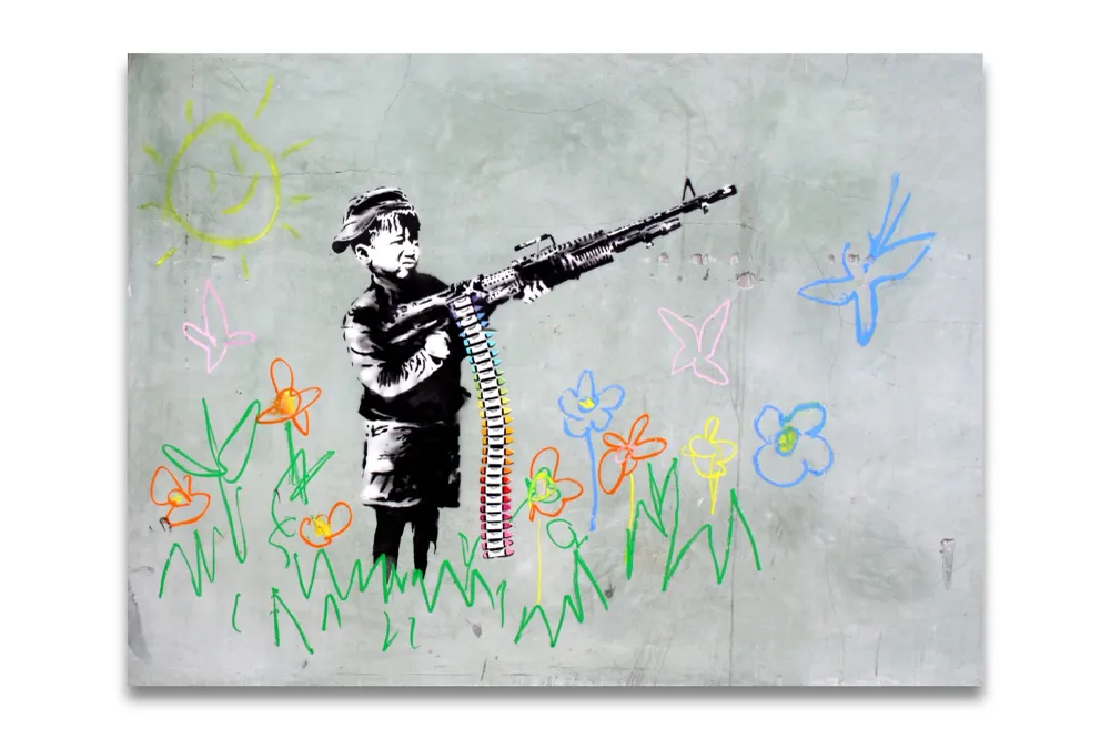 Banksy Kunstdruck - Leinwand mit Keilrahmen - Crayola Shooter
