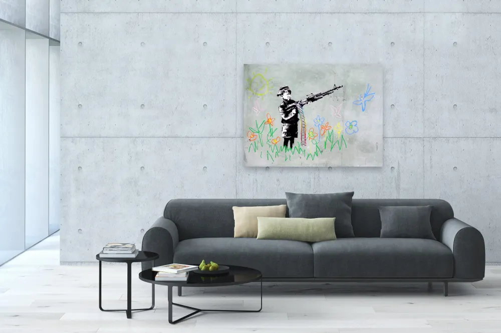 Banksy Kunstdruck - Leinwand mit Keilrahmen - Crayola Shooter