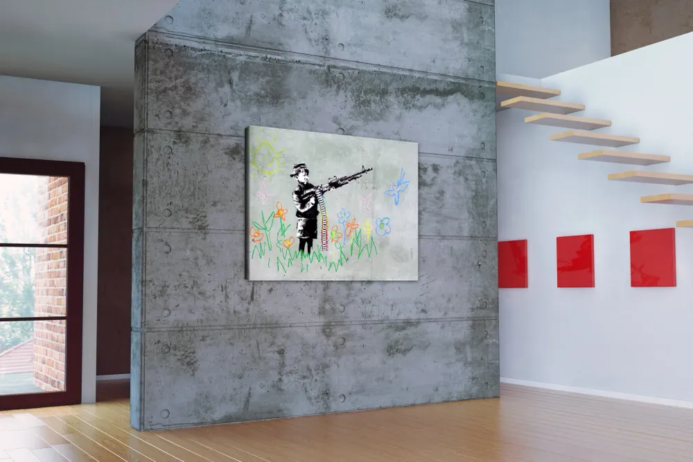 Banksy Kunstdruck - Leinwand mit Keilrahmen - Crayola Shooter
