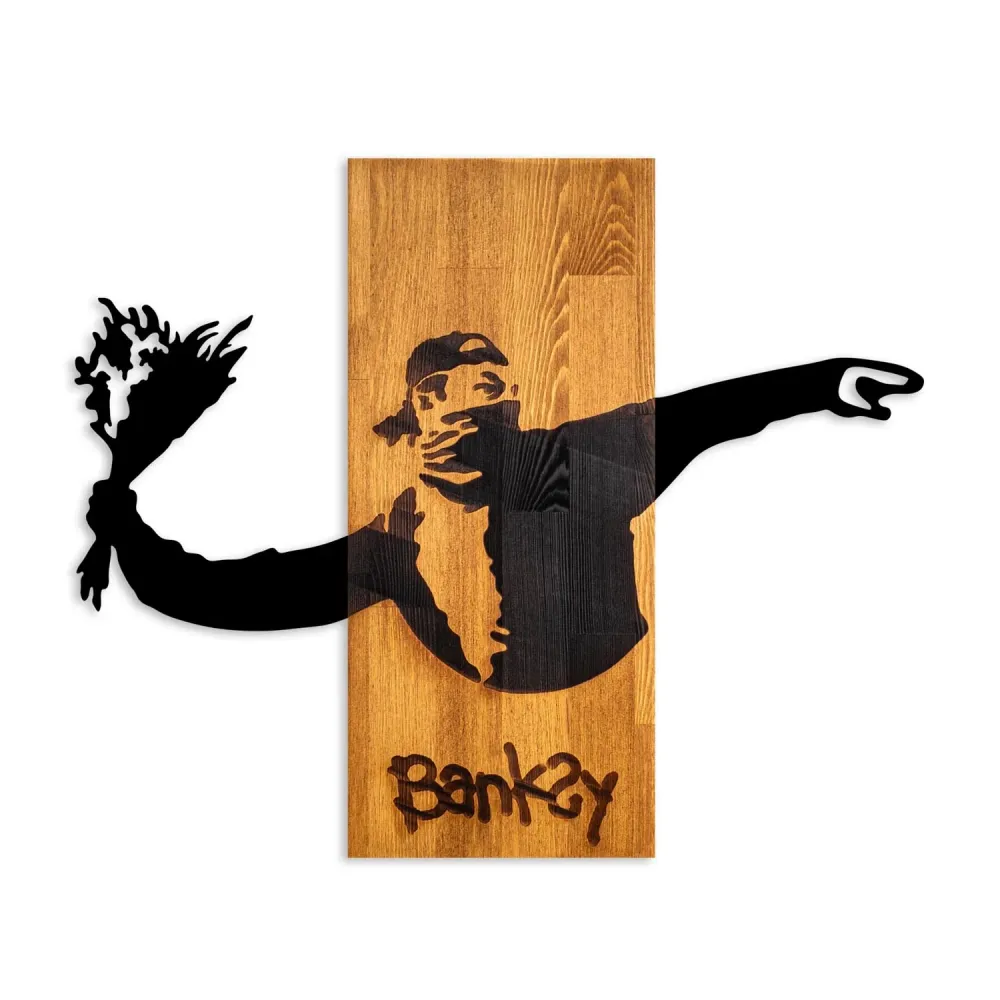 Banksy Wanddeko - Walnuss Schwarz