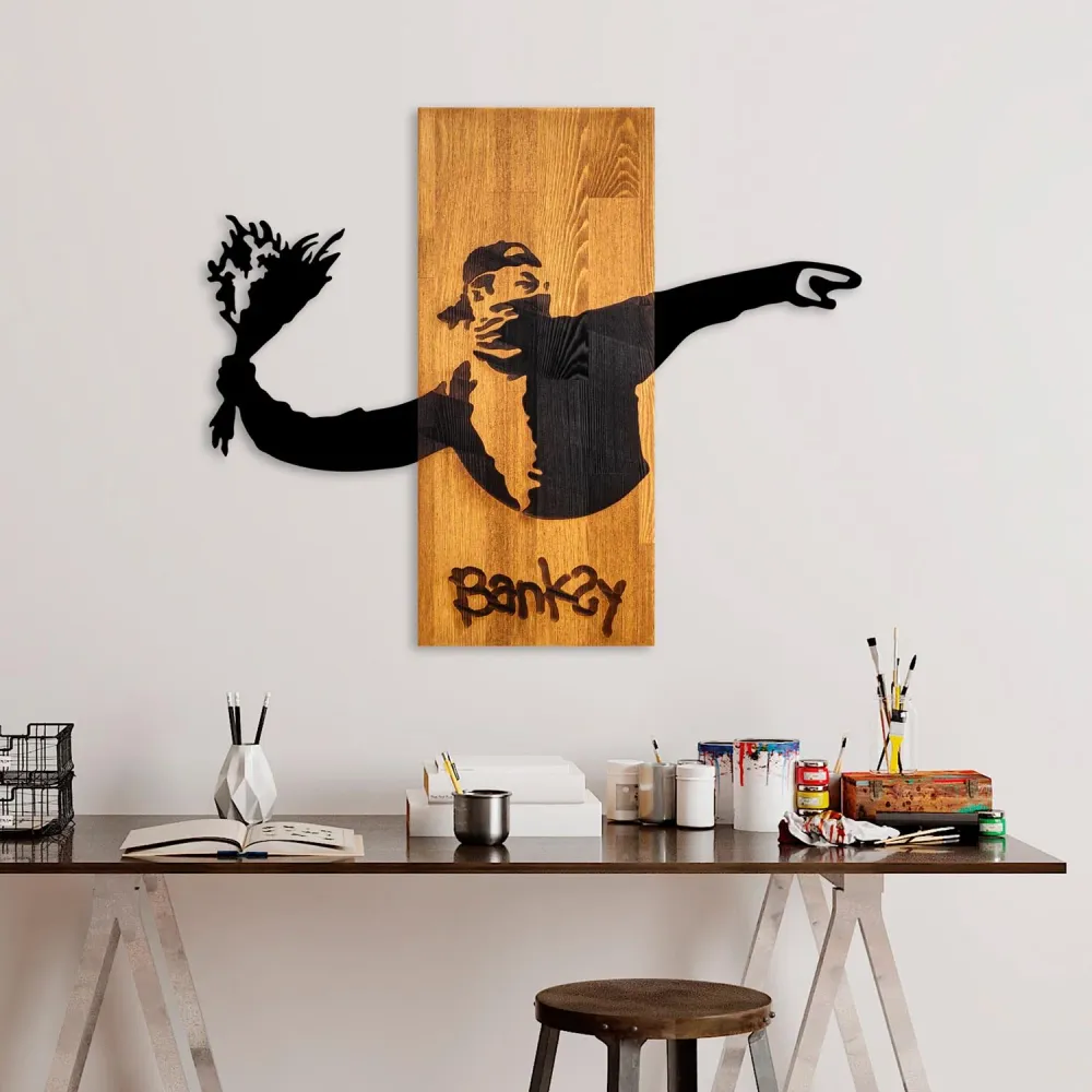 Banksy Wanddeko - Walnuss Schwarz